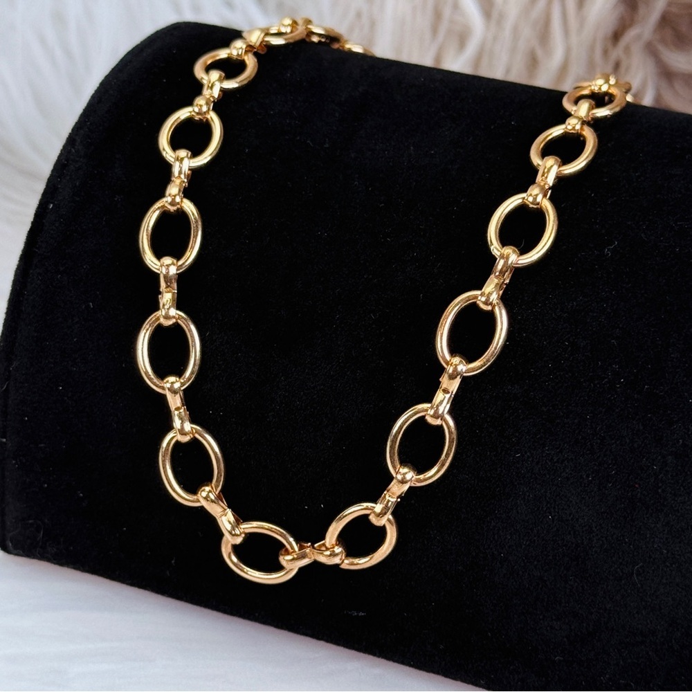 Vintage Goldtone Link Necklace Chunky Oval Chain Statement Necklace